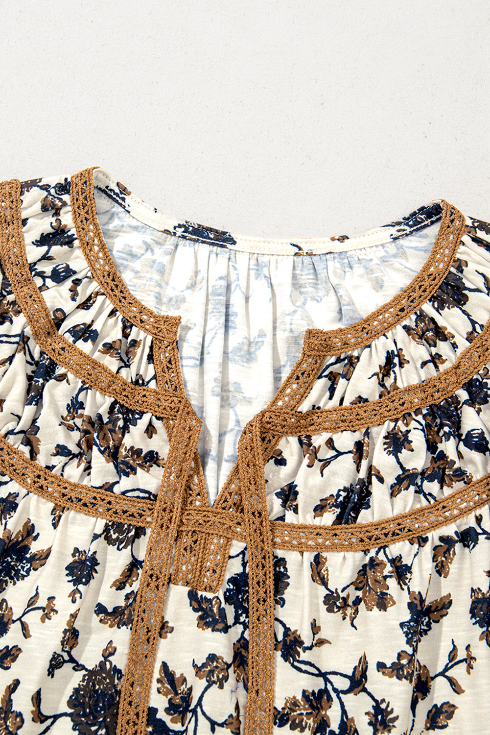 Floral Frilly Blouse with Lace Up
