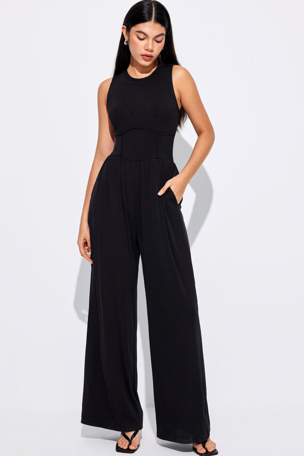 Cinched Waist Wide Leg Jumpsuit Noirva