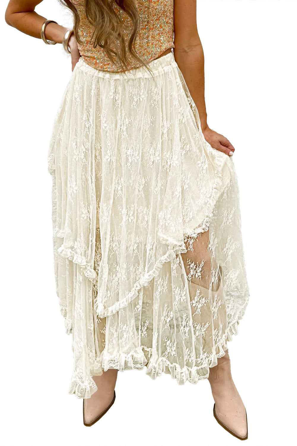 Beige Lace Maxi Skirt