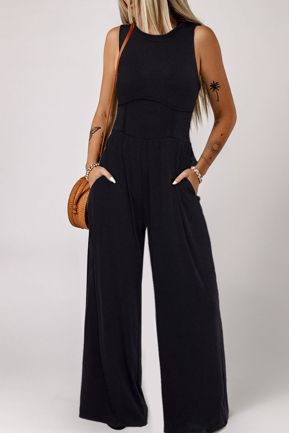 Cinched Waist Wide Leg Jumpsuit Noirva