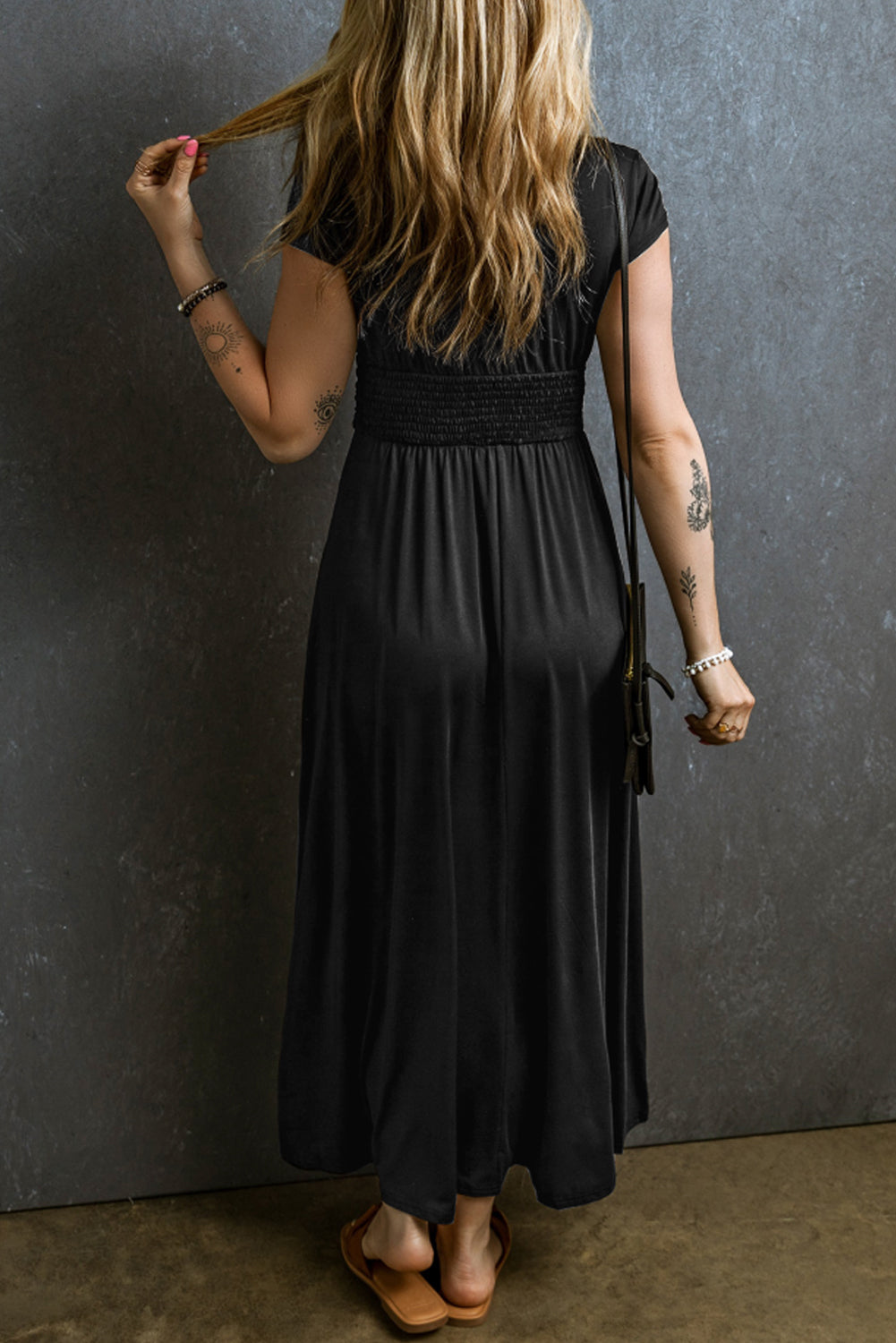 Shirred V-Neck Maxi Dress Virella