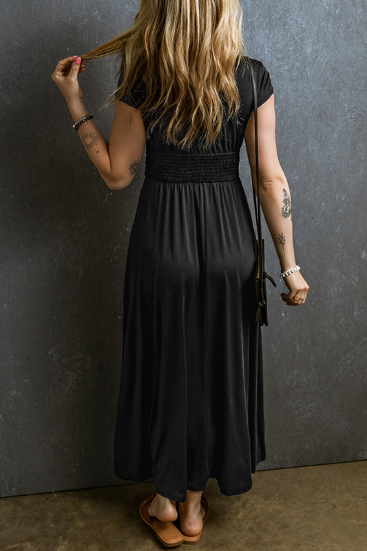 Shirred V-Neck Maxi Dress Virella