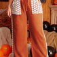 Gold Flame Plus Size Floral Crochet Patch Drawstring Wide Leg Pants