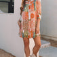 Orange Boho Paisley Mixed Print 3/4 Sleeve Chiffon Loose Dress