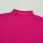 Rose Red Patch Pocket Ribbed Knit Short Sleeve Sweater