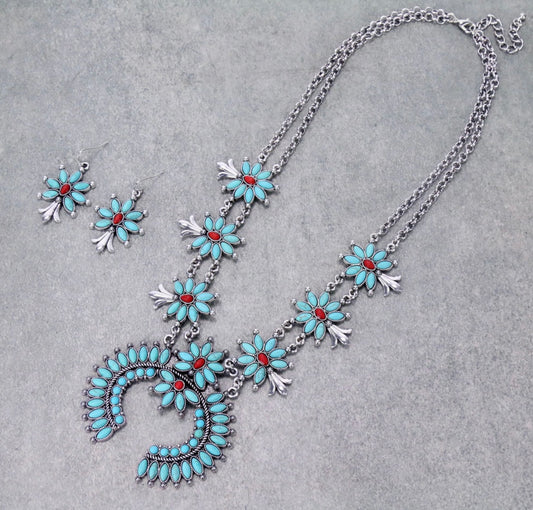 Flower Turquoise Squash Blossom Necklace