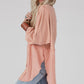 Coral Pink Splicing Raw Hem High Low Oversized Blouse