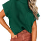 Deep Green Patch Pocket Ribbed Knit Short Sleeve Sweater