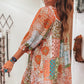 Orange Boho Paisley Mixed Print 3/4 Sleeve Chiffon Loose Dress