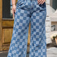 Plus Size Checkered Seamed High Waist Wide Leg Jeans