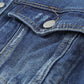 Blue Lapel Distressed Raw Hem Buttons Denim Jacket