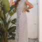 Brown Checkered Print Buttoned Crew Neck Wide Leg Jumpsuit