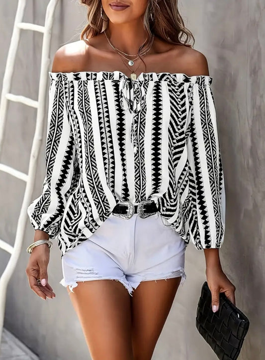 Black And White Aztec Print Blouse