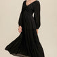 Black V Neck Bowknot Cutout Frill Tiered Maxi Dress