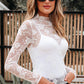 Black Sheer Floral Lace Mesh Mock Neck Long Sleeve Top