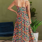 Black Boho Floral Print Thin Straps Sleeveless High Waist Maxi Dress
