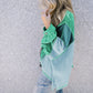 Green Colorblock Stitching Patchwork Buttoned Long Sleeve Top