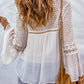 White Lace Crochet Hollow Out Swiss Dot Blouse