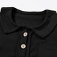 Black Waffle Knit Buttoned Long Sleeve Top