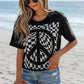 Black Checkerboard Peace Sign Printed Round Neck T Shirt