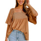 Dusty Tan Square Neck Wide Sleeves Flowy Top