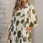 Olive Green Floral Striped Print Puff Sleeve Dress