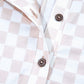 Brown Checkered Print Buttoned Crew Neck Wide Leg Jumpsuit