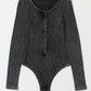 Black Mineral Wash Ribbed Snap Buttons Long Sleeve Bodysuit