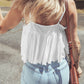 White Lace Splicing Spaghetti Straps Ruffle Flared Tank Top