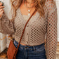 Smoke Gray Pointelle Knit V Neck Button Up Crop Cardigan