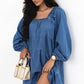 Dusk Blue Square Neck Side Pockets Loose Fit Denim Mini Dress