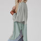 Sage Splicing Raw Hem High Low Oversized Blouse