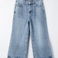 Dusk Blue Embroidered Cropped Wide Leg High Waist Jeans