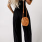 Black Smocked Sleeveless Wide Leg Jumpsuit with Pockets