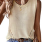 Beige Pointelle Detail Solid Color Knit Sweater Vest