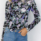 Floral Print Mesh Fitted Long Sleeve Top