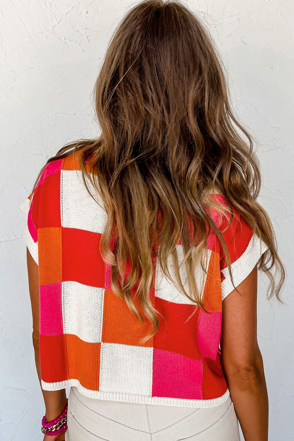 Grapefruit Color Block Cap Sleeve Sweater