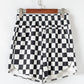 Black Checkered Print High Waist Casual Shorts