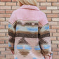 Pink Or Khaki Western Aztec Print Sherpa Splicing Buttoned Flap Pocket Coat