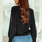 Black Solid Surplice Neck Shirred Cuffs Draped Blouse