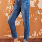 Blue Raw Hem Ankle-length Skinny Jeans