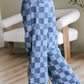 Dusk Blue Checkered Denim Wide Leg Jeans