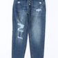 Blue Distressed Button Fly High Waist Skinny Jeans