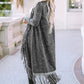 Black Fringed Hem Pocketed Open Cardigan