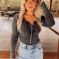 Black Mineral Wash Ribbed Snap Buttons Long Sleeve Bodysuit