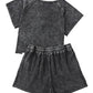 Black Acid Washed Short Lounge Set