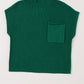 Deep Green Patch Pocket Ribbed Knit Short Sleeve Sweater