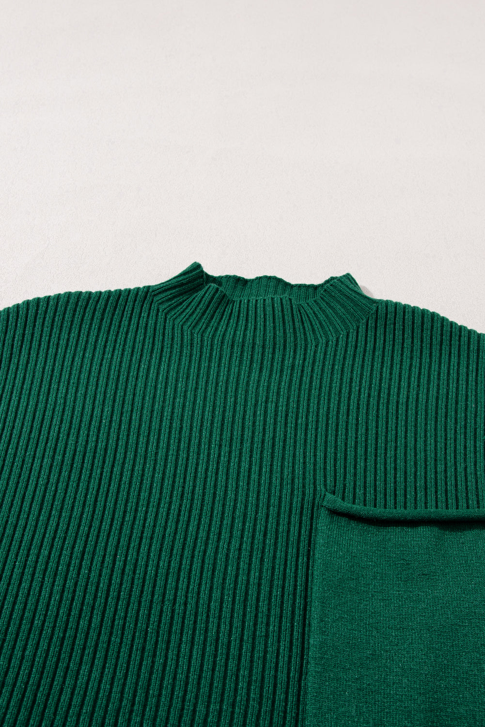 Deep Green Patch Pocket Ribbed Knit Short Sleeve Sweater