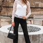 Black Sheer Floral Lace Mesh Mock Neck Long Sleeve Top