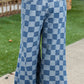 Dusk Blue Plus Size Checkered Seamed High Waist Wide Leg Jeans